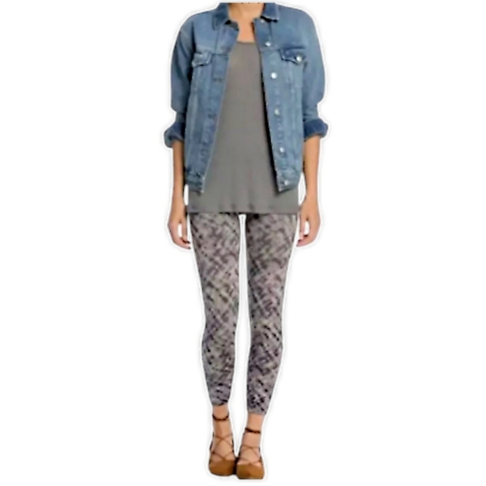 SPANX Seamless Cropped Watercolor Leggings Abstract Layering Black Gray XL 10 12 - Picture 7 of 7
